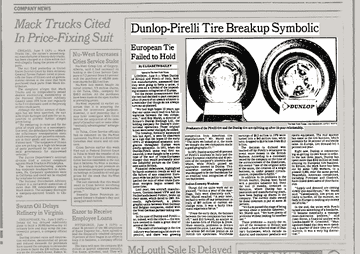 DUNLOP-PIRELLI TIRE BREAKUP SYMBOLIC News